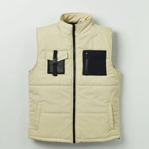 Men's Cream and Black Puffer Vest - Med